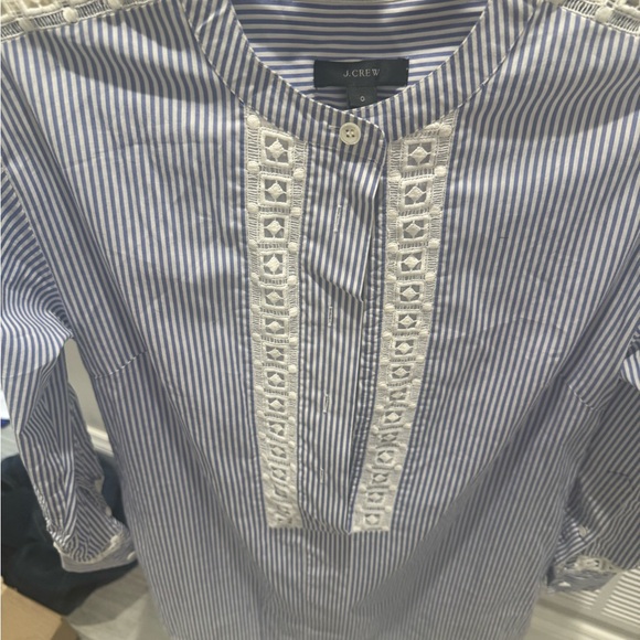 Striped Blue and White Blouse swim cover-up tunic with Lace Trim - Picture 4 of 5